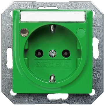 DELTA i-system grøn (SV) SCHUKO stikkontakt 10/16 A 250 V Med skrueløs Tilslutningsklemmer Statusindikator, markeringsfeltafdækningsplade 55 x 55 5UB1562