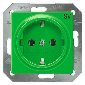 DELTA i-system grøn (SV) SCHUKO stikkontakt 10/16 A 250 V Med skrueløs Tilslutningsklemmer med mærkning "SV" dækplade 55 x 55 mm 5UB1910