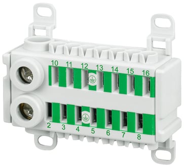 ALPHA 400-ZS PE-terminal 14-polet, 2x 14 mm2 skrueterminaler, 14x 4 mm2 plug-in-terminaler, vandret installation eller lodret på DIN-skinne, farve gre 8GS4034-2