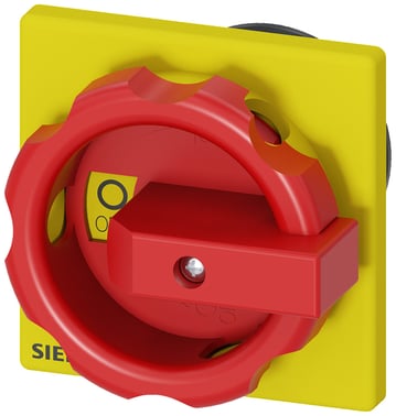 Roterende betjeningsmekanisme, rød / gul 66 x 66 mm montering på frontmontering monteret i hul i midten 22,5 mm. 3LD9344-3C