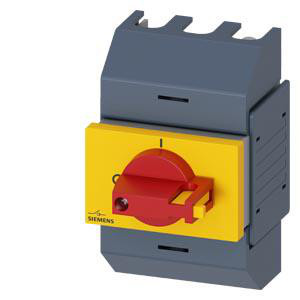 Afbryder 16A, størrelse 01, 3-polet Center foran betjeningsmekanisme Komplet enhed med direkte betjeningsmekanisme rød / gul Box terminal 3KD0133-2KG20-3