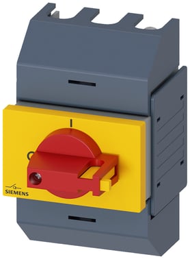 Afbryder 63A, størrelse 01, 3-polet Center foran betjeningsmekanisme Komplet enhed med direkte betjeningsmekanisme rød / gul Box terminal 3KD0333-2KG20-3