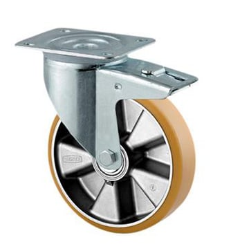 Swivel wheel w/ brake, polyurethane, Ø160 mm, 800 kg, precision ball bearing, with plate 00803870