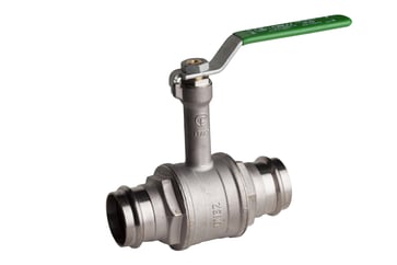 Heavyduty fullway ball valve with press fittings ends and extended neck  Green steel lever  Press x press  28 mm P100L-028
