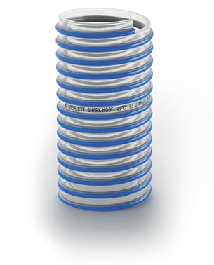 SHARK Klar med blå spiral Suge- & trykslange længde 12 meter Ø 10" 1,5 bar Vakuum: 95 % Temperatur -25°C til +55°C 9110792547700