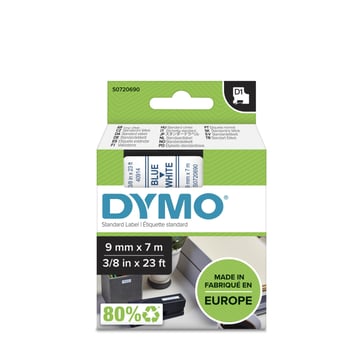 DYMO D1 tape blå/hvid 9mmx7m S0720690