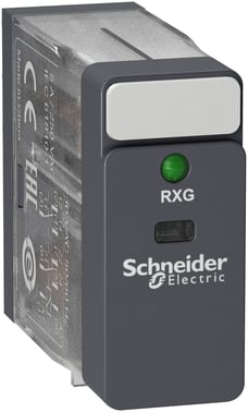 RXG stikbensrelæ med LED, 2 C/O 5A og 24VAC RXG23B7