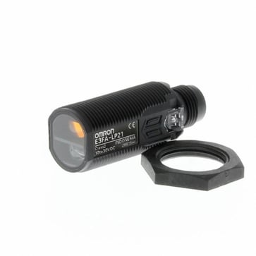 Fotoaftaster, M18 aksial plastlegeme, rød LED, BGS, 100 mm, NPN, L-ON/D-ON vælges, M12 stik E3FA-LN21 OMI 378865