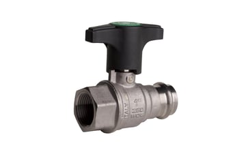 Heavyduty fullway ball valve with press fittings ends Long black plastic lever Press x female TEA treatment 15mm x 1/2", P102T/0-415 P102T/0-415