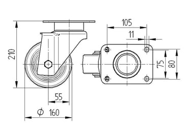 Swivel wheel, polyamide, Ø200 mm, precision ball bearing, with plate 00833554