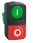 Harmony dobbelt trykknaphoved i plast med en plan grøn og en rød ophøjet trykflade ZB5AL7340 miniature