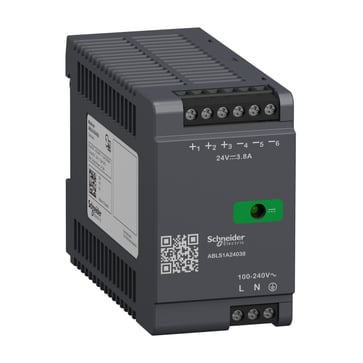 Modicon switchmode strømforsyning optimized til DIN-skinne med 24 VDC 91,2 W-3,8 A udgang og 100-240 VAC 1-faset forsyning ABLS1A24038