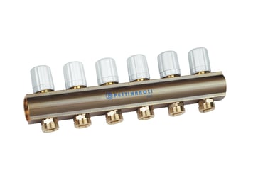 Linear manifold 1X3/4/18 with thermostatic option or electrical control, for return pipes, compression ends, without fittings 3 outlets 7035TEM-008-03