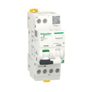 Active arc fault detection circuit breaker, Acti9 iC40N ARC, 1P+N, 10A, B curve, 6000A A9TPDD610