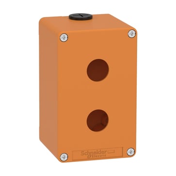 Harmony tom trykknapkasse i orange metal med 2 x Ø22 mm huller for trykknapper og 2 x M20 forskruninger 130 x 80 x 77 mm XAPO2502
