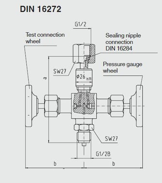 Shut-off valves 910.11 316TI DIN 16272 Form B 1/2NPT Female (Union) - Male, Test connection Female M20x1,5 9095179