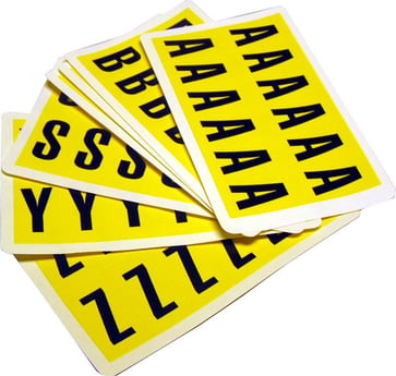 Identical numbers and letters on one card to indoor use, Black on Yellow 38 mm x 22 mm Number 0 034300