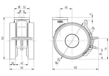 Furniture caster w/ KICK brake, LINEA, polyamide, Ø125mm, precision ball bearing, bolt hole, RAL 9002/9002/7015/7015 00770101