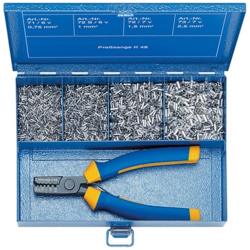 Steel assortment box with cable end sleeves and crimping tool SK30B