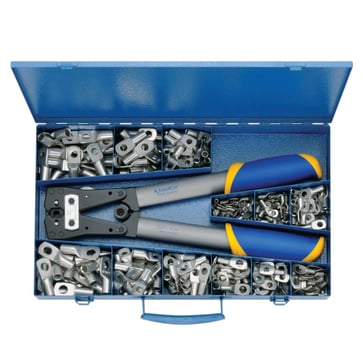 Steel assortment box with DIN compression cable lugs and crimping tool SK50B