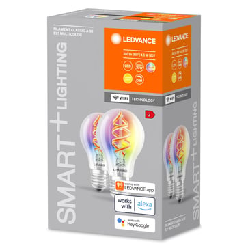 SMART+ standard 300lm 4,5W/RGBW (30W) clear fil E27 WiFi 2 pack 4099854000232