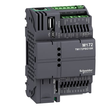 M172 performance kontroller med 18 I/O relæ udgange uden display med Ethernet, 1 CAN port & 2 stk. RS485 porte isoleret TM172PBG18R