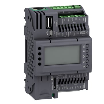M172 performance kontroller med 18 I/O relæ udgange med display med Ethernet, 1 CAN port & 2 stk. RS485 porte isoleret TM172PDG18R