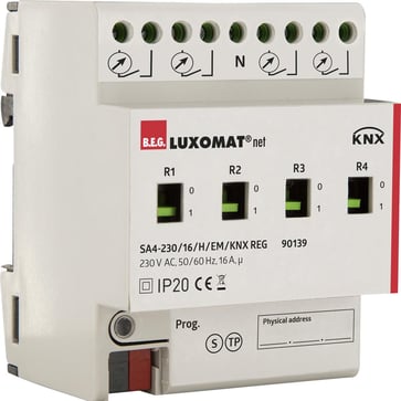 KNX Relæ-modul, SA4 - 230 / 16 / H / EM / KNX REG , 4-kanal, Energimåling, DIN-skinne montering enhed. 90139