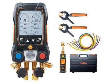 Testo 557s Smart Vacuum Kit with filling hoses - Smart digital manifold with wireless vacuum and clamp temperature probes and hose filling set with 4 hoses 0564 5572
