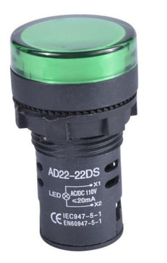 Panelindikator grøn 22mm 110V Skrue 301-84-580