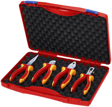 Knipex compact-box 4 parts VDE with combination-, stripping- and bent nose telephone pliers 00 20 15