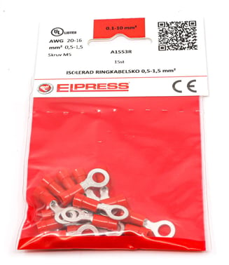 Pre-insulated ring terminal A1553R, 0.5-1.5mm² M5, Red - In bags of 15 pcs. 7278-260803