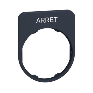 Harmony legend plate in dark gray plastic 40x50 mm for flush mounted pushbuttons with the text "ARRET" printed ZBYFP2104