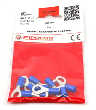 Pre-insulated ring terminal A2565R, 1.5-2.5mm² M6, Blue - In bags of 10 pcs. 7278-261403