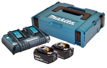 Makita 18V Battery pack LI-ION 2x5,0AH quick charger and a MAKPAC system case 197629-2