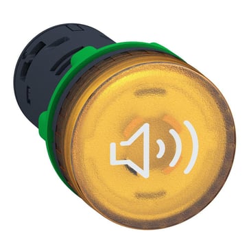 Ø22 mm lydgiver med gul LED og enten konstant eller bibbende tone 24V AC/DC forsyning XB5KS2B8