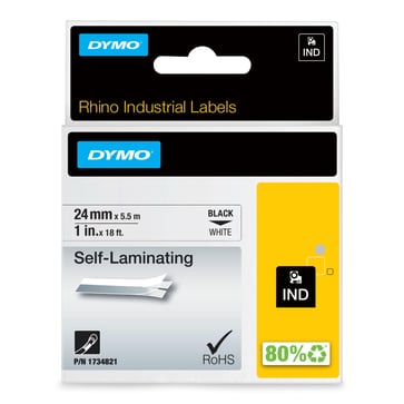 DYMO Rhino industri tape selv-laminerende sort på hvid 24mm 1734821