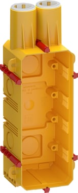 LK FUGA New box for in-moulding in concrete 2½ module 49 mm deep  with accessories  air-tight incl. Screw-tower yellow  BULK version 50 pce with out Lid 504D602520