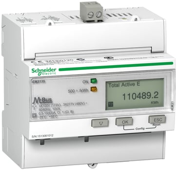 Acti9 3 faset Kilowatt-time måler MBUS til montering på DIN skinne, IEM3135 A9MEM3135
