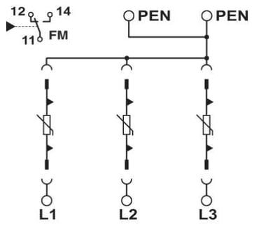 Lynstrøms-/overspændingsafledere type 1/2 VAL-MS-T1/T2 335/12.5/3+0-FM 2800188
