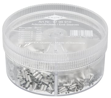 Knipex assortment box with non-insulated end sleeves (ferrules) 0,50 / 0,75 / 1,00 / 1,50 / 2,50 mm² 1900 parts 97 99 910