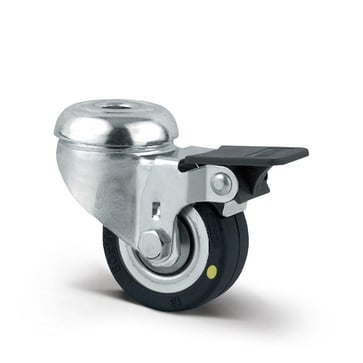 Tente Drejeligt hjul med bremse, elektrisk ledende (ESD), gummi, 50 mm, 40 kg, konuskugleleje, med bolthul Byggehøjde: 69 mm. Driftstemperatur:  -20°/+85° 112475001A
