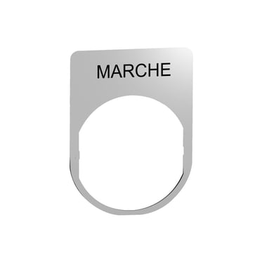 Harmony legend plate in metal 30x40 mm for Ø22 mm pushbuttons with the text "MARCHE" laser engraved ZBYM2103