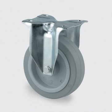 Fast hjul, grå elastisk gummi, Ø160 mm, 300 kg, DIN-kugleleje, med plade Byggehøjde: 200 mm. Driftstemperatur:  -20°/+80° 113478364