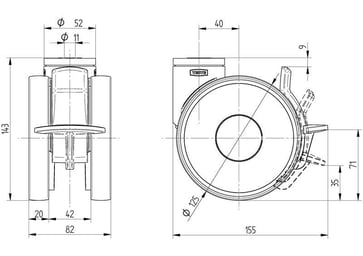 Furniture caster w/ brake, LINEA, polyamide, Ø125mm, precision ball bearing, bolt hole, RAL9002/9002/7015/3001 00770445