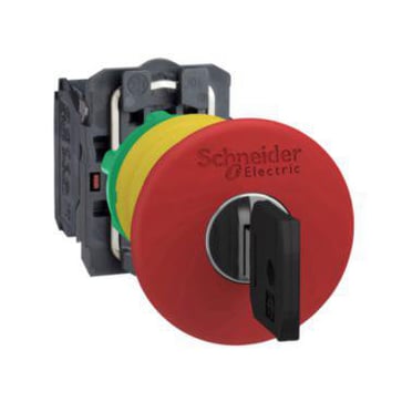 Harmony nødstop komplet med Ø40 mm paddehoved i rød farve med tryk/drej funktion med nøgle (Ronis 455) og 1xNC XB5AS9442