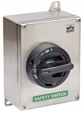 Service switch EMC acid proof stainless steel 3 pole 25A with black handle KUR325T/EMC-GS
