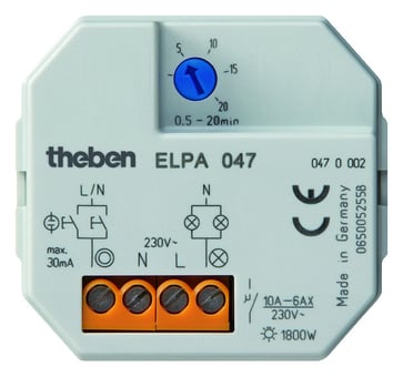 Flush-mounted staircase time switch electronic. Push button connectable. Suitable for upgrades and new installation. ELPA 047