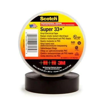 Scotch® Super 33+ sort helårs premium kvalitet isolations vinyl tape 38 mm x 33 m, 0.18 mm tyk. 7000031512