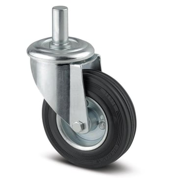 Tente Drejeligt hjul, sort massiv gummi, Ø160 mm, 135 kg, rulleleje, med tap 25x50 Byggehøjde: 200 mm. Driftstemperatur:  -20°/+60° 113470414